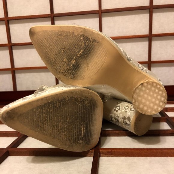 SEXY SATINY SILVER ROUNDED HEEL MID CALF BOOTS - Picture 6 of 8